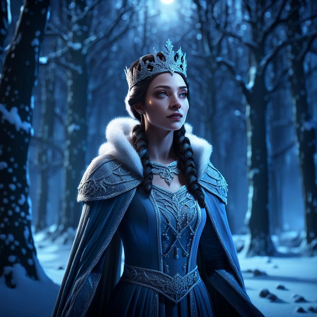 Enchanted Queen in Moonlit Winter Forest