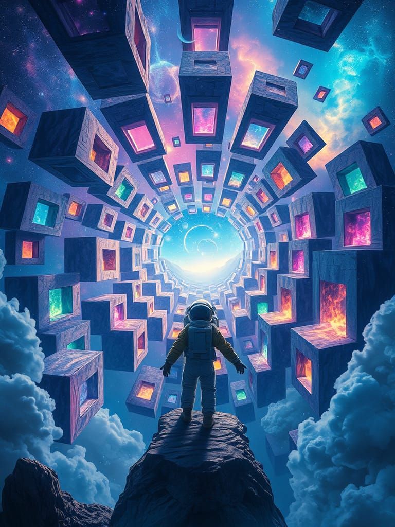 Astronaut and Leaking Portals in Cosmic Dreamscape