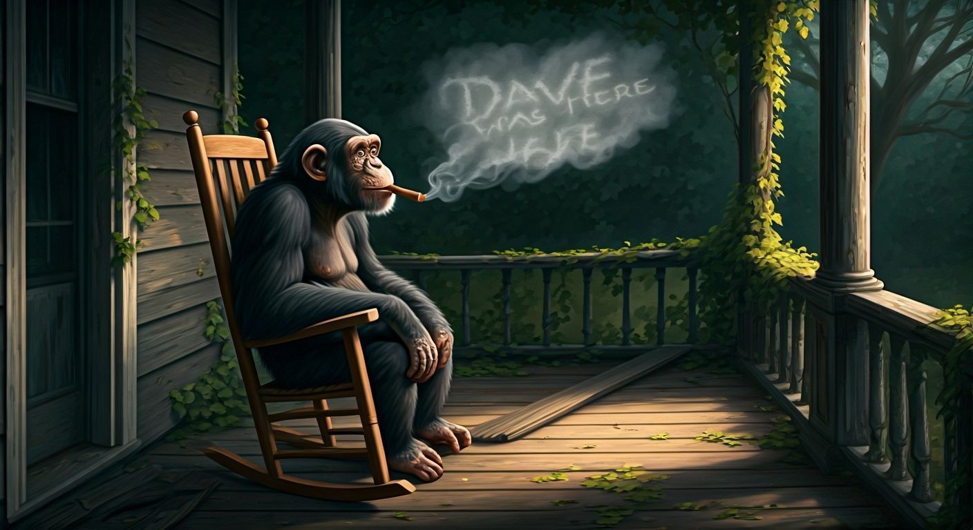 Chimpanzee Smoker on Dilapidated Porch in American Painting ...