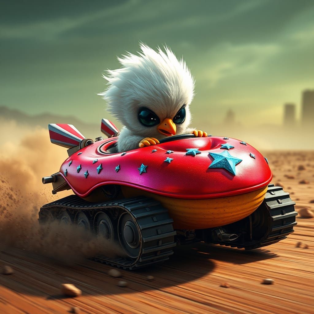 Chibi Goose Races Donut Tank in Wasteland