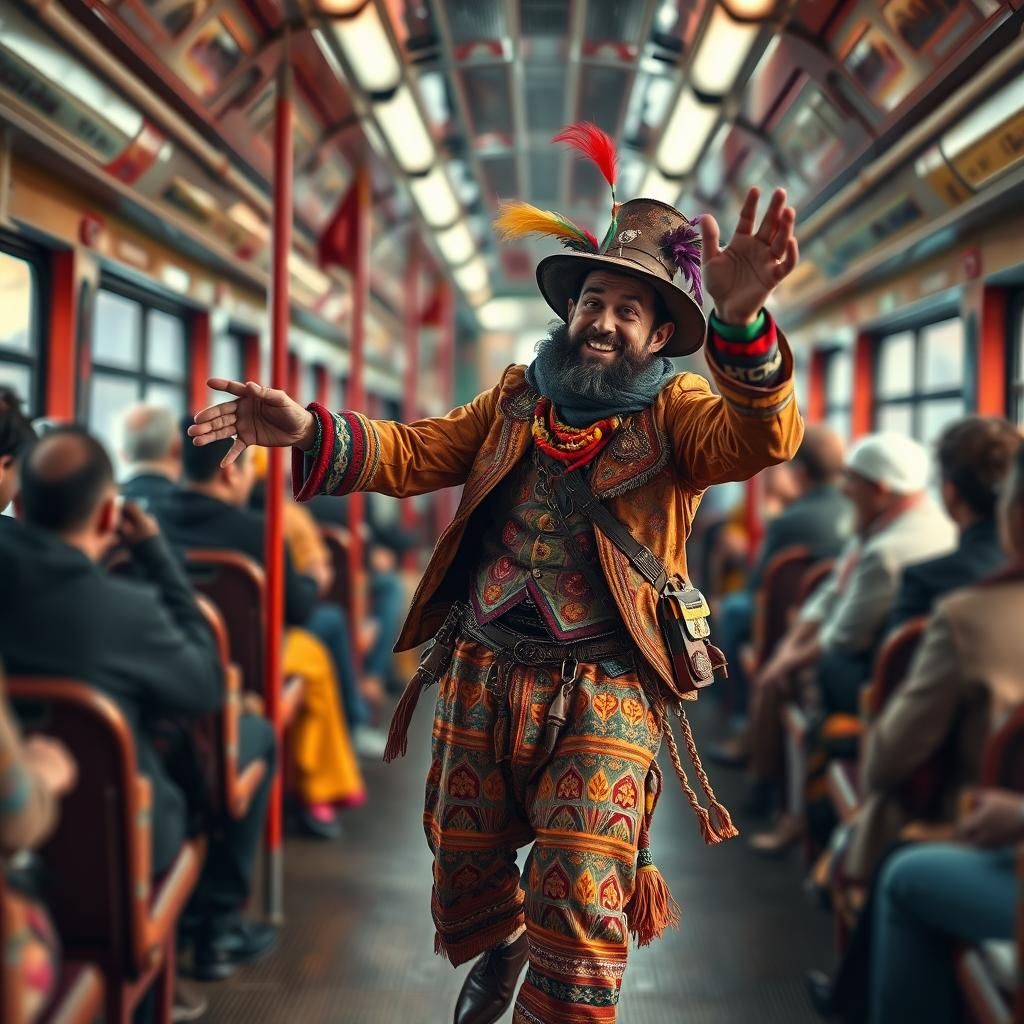 Joyful Bulgarian Man Skipping Rope on Train