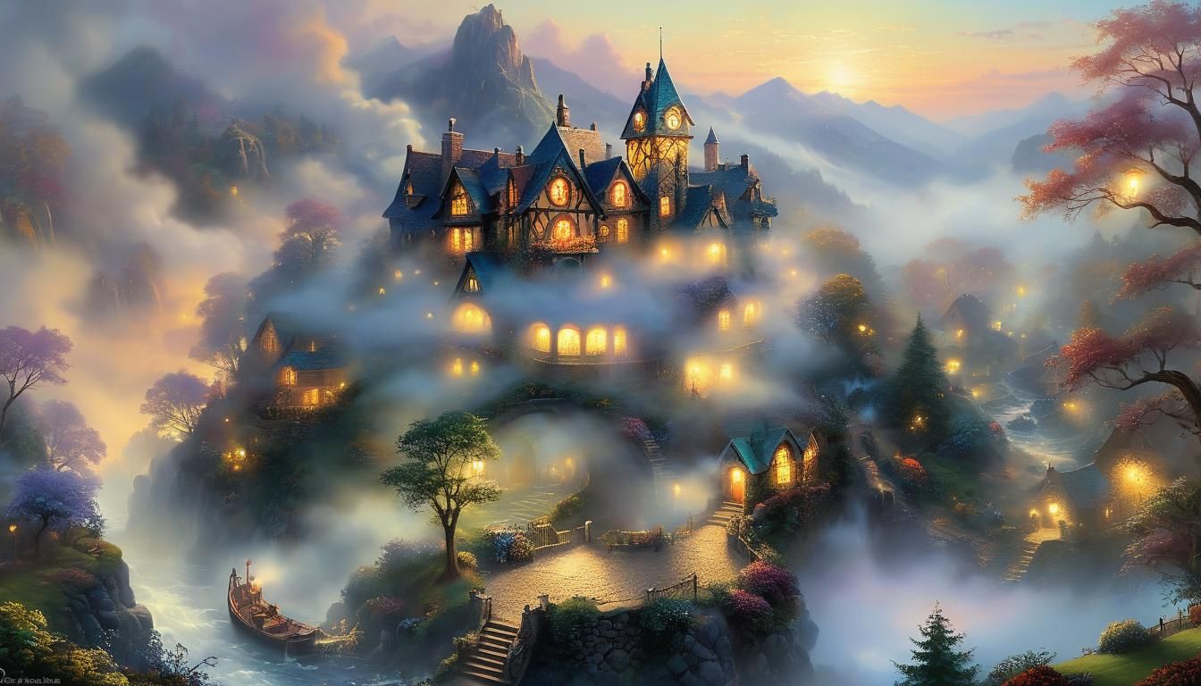 Ethereal Fantasy Scene in Golden Hour Light