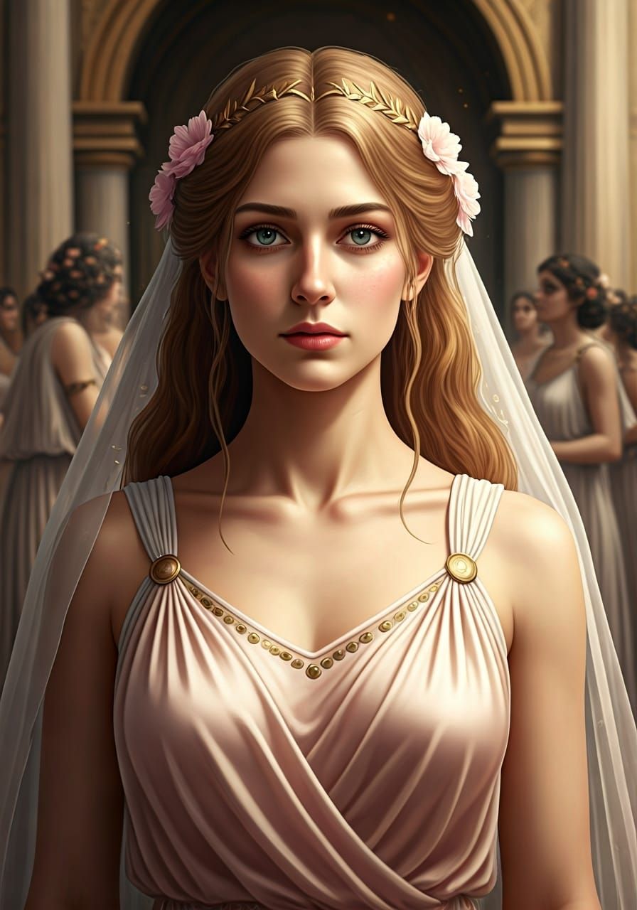 Ancient Greek Queen in Opulent Castle: 3D Anime Art