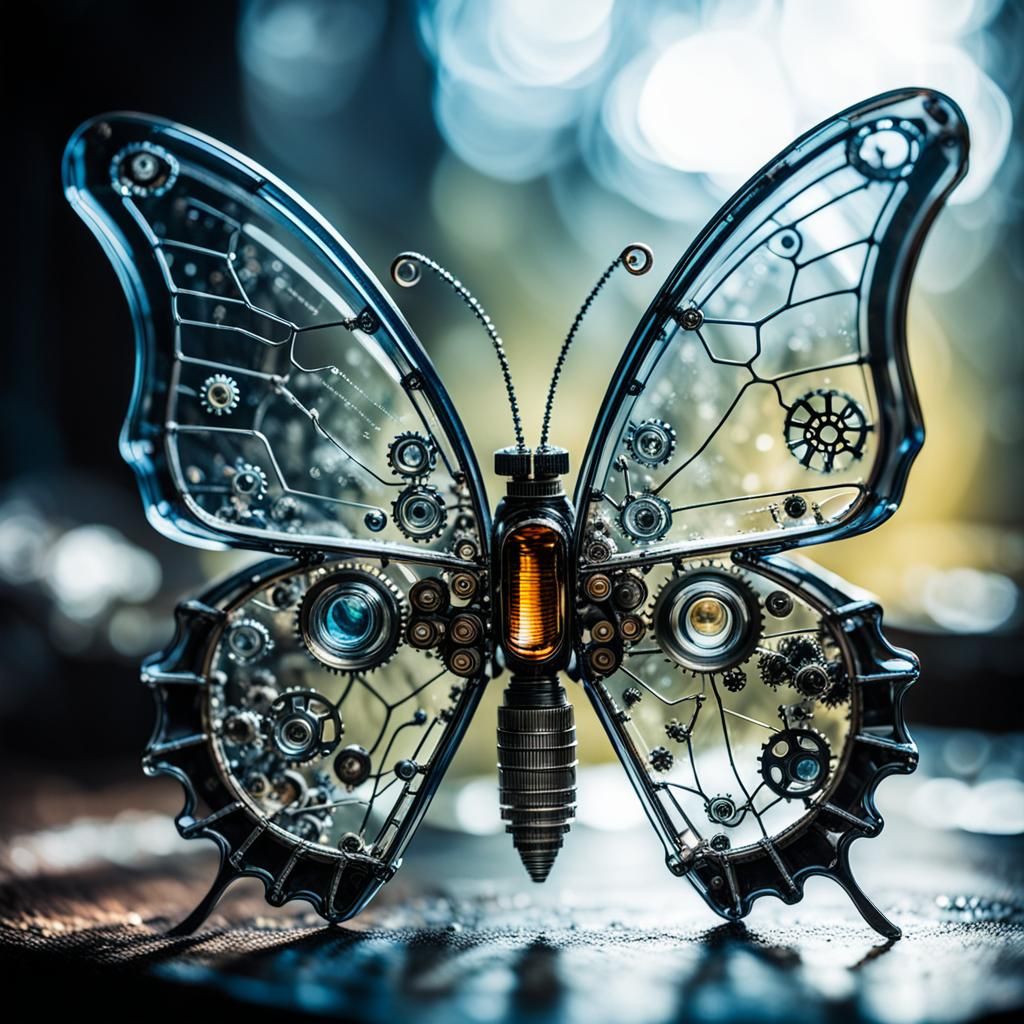 Mechanical Butterfly in Glass: Macro Photography