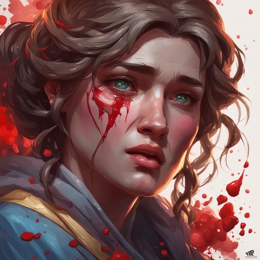 Crying Woman Portrait in Art Nouveau Style