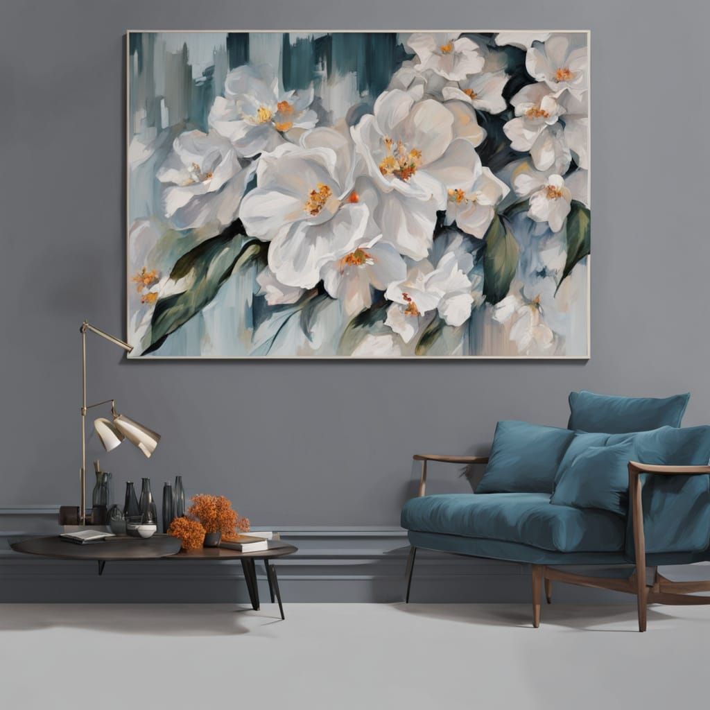 Vibrant Oil Painting of Flowers Growing on a Wall