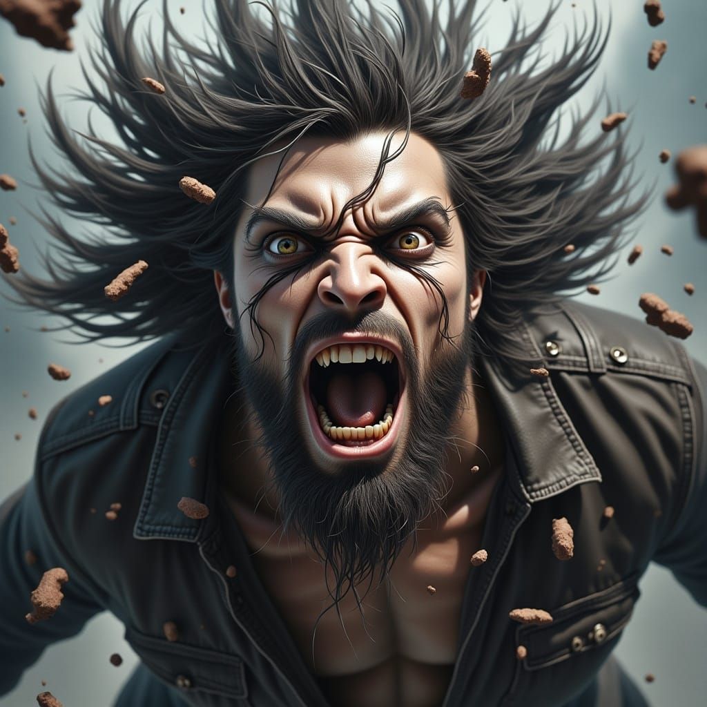 Intense Beast-Man Portrait: Intelligence and Fury