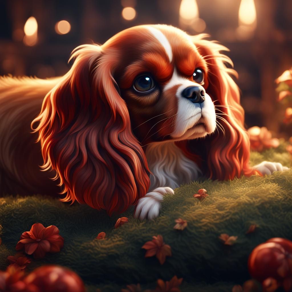 Red Cavalier King Charles Spaniel Detailed 8k Art