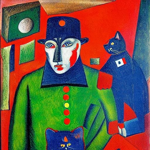 Existential Cat in Cubist Expressionist Style