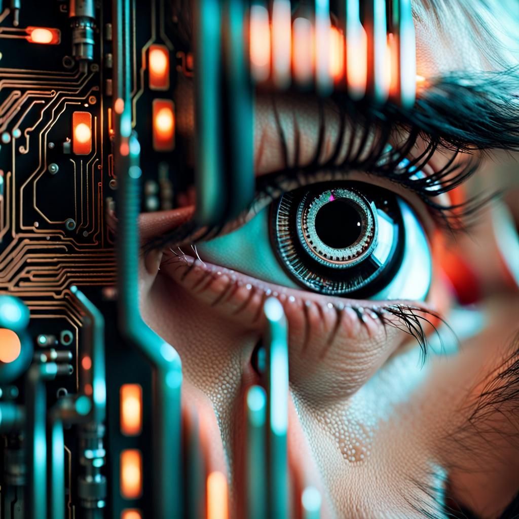 Cyberpunk Eye with Circuit Board Implants