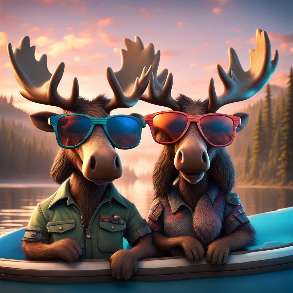 Moose Couple in Sunglasses: Fantasy Concept Art