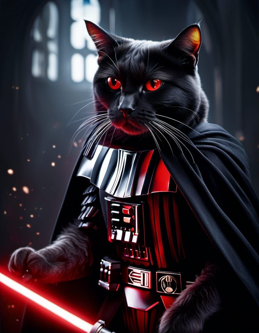Darth Vader Cat Attacks with Lightsaber