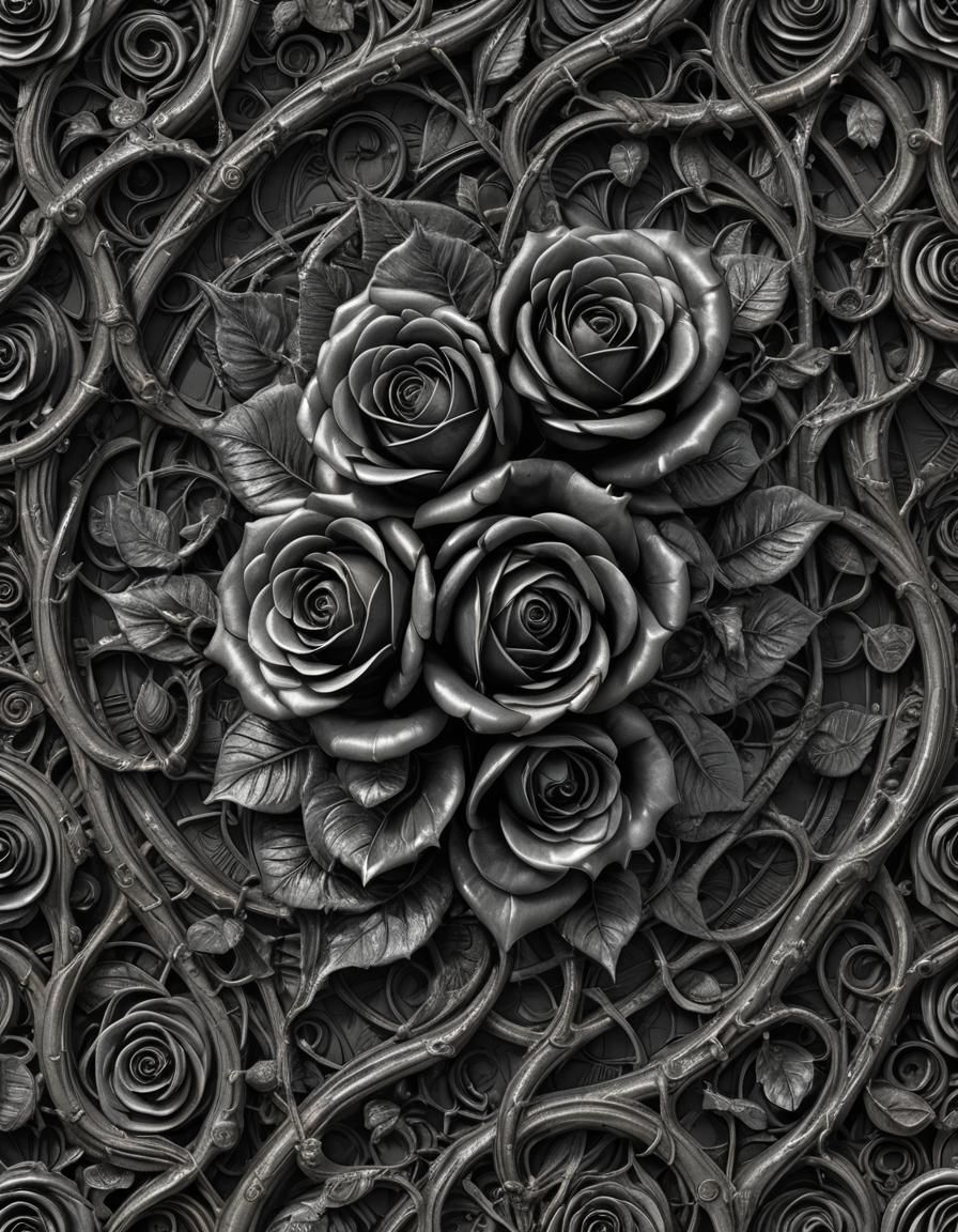 Detailed Black Roses in Baroque Rococo Style
