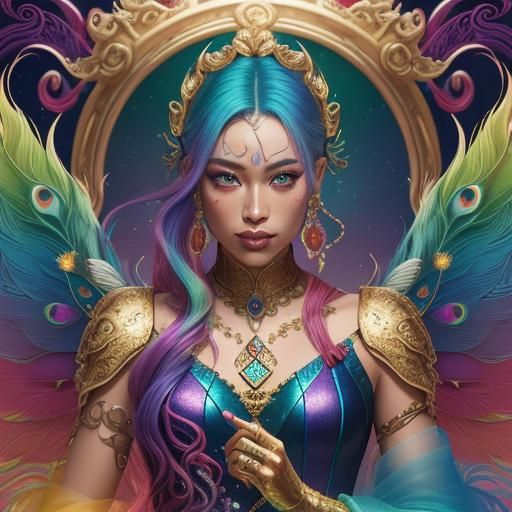 Rainbow Dragon Serpent Woman in Candy Art Style