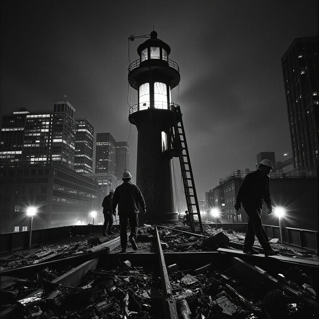 Surreal Demolition Site at Reverse Lighthouse Construction