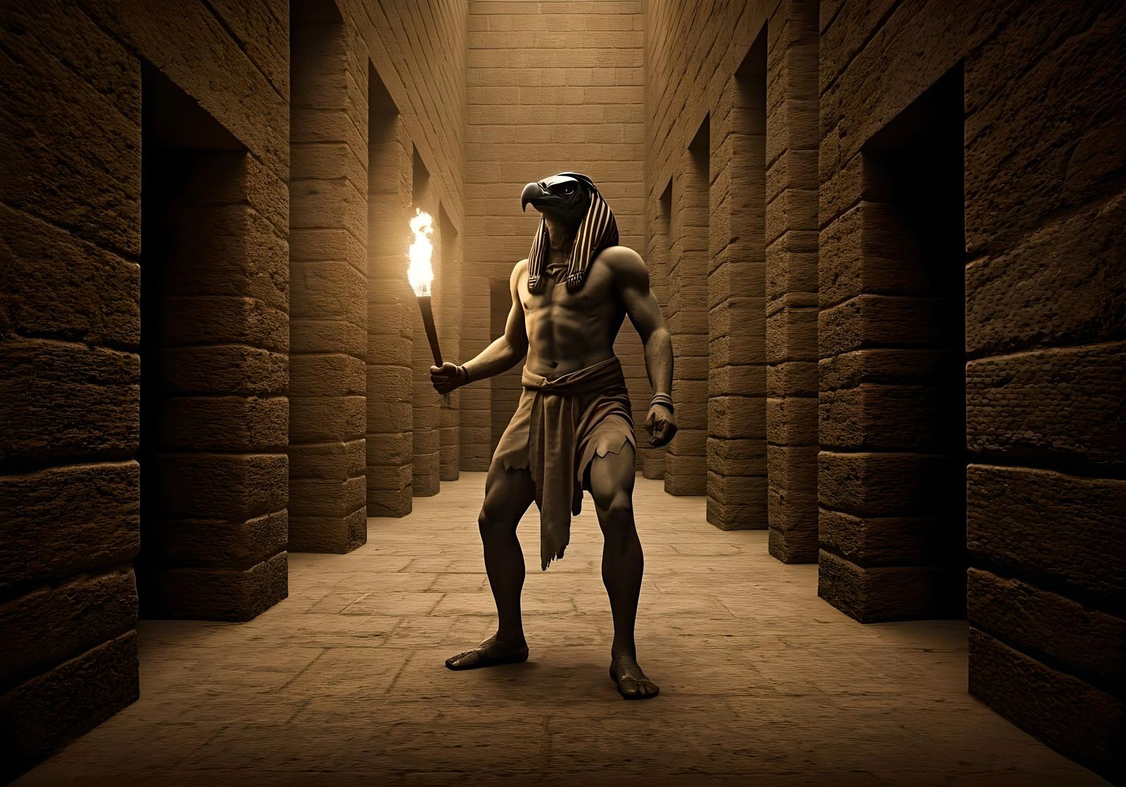 Vulture-Headed Egyptian in Maze: 1920s Black and White Photo