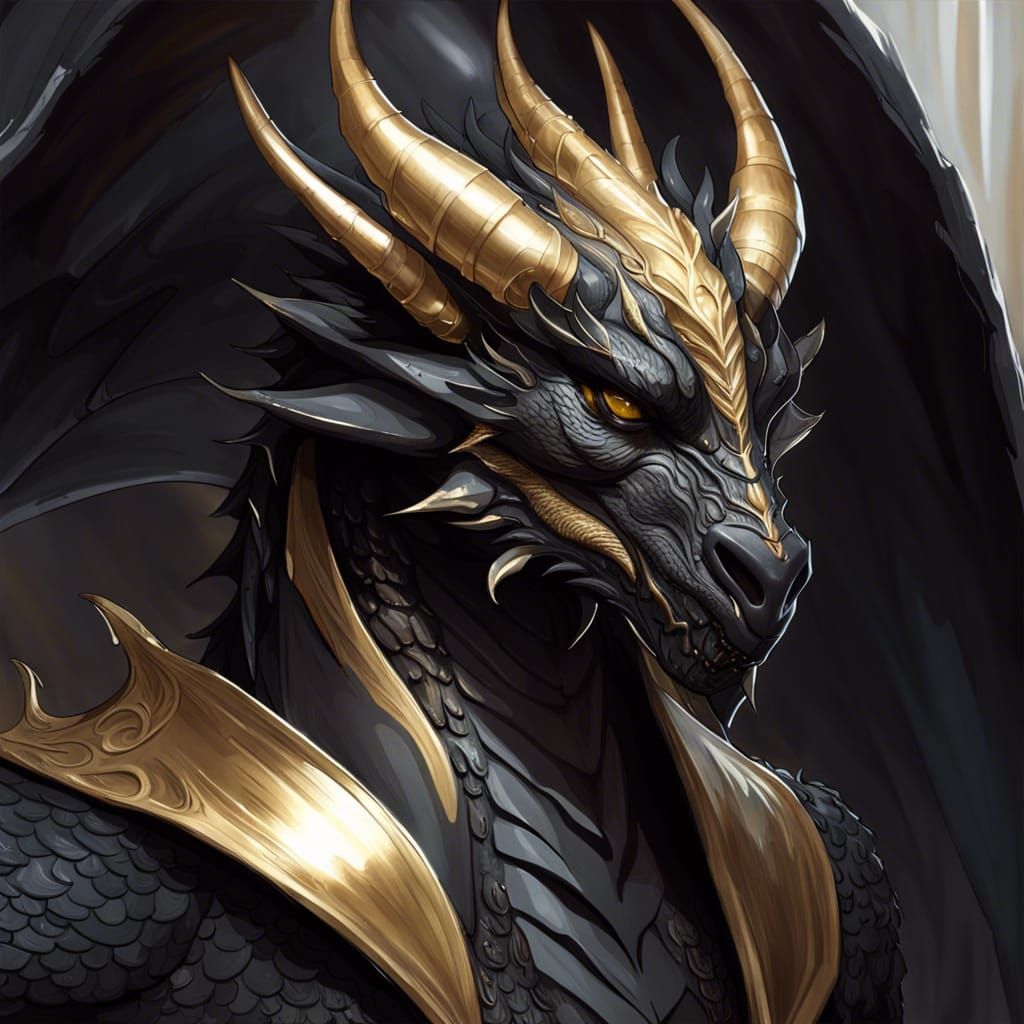 Magnificent Black Dragon Portrait in Hyperdetailed Style