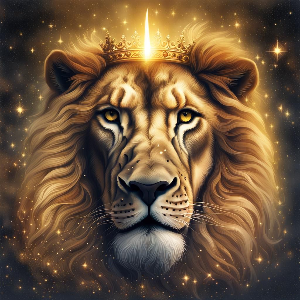 Majestic Lion King in Celestial Gothic Landscape