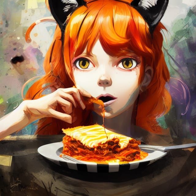 Eating lasagna #2