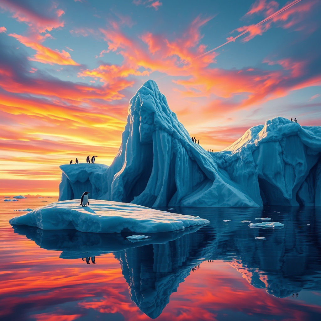 Iceberg Sunset with Zentangle Fractals in Vector Graphics