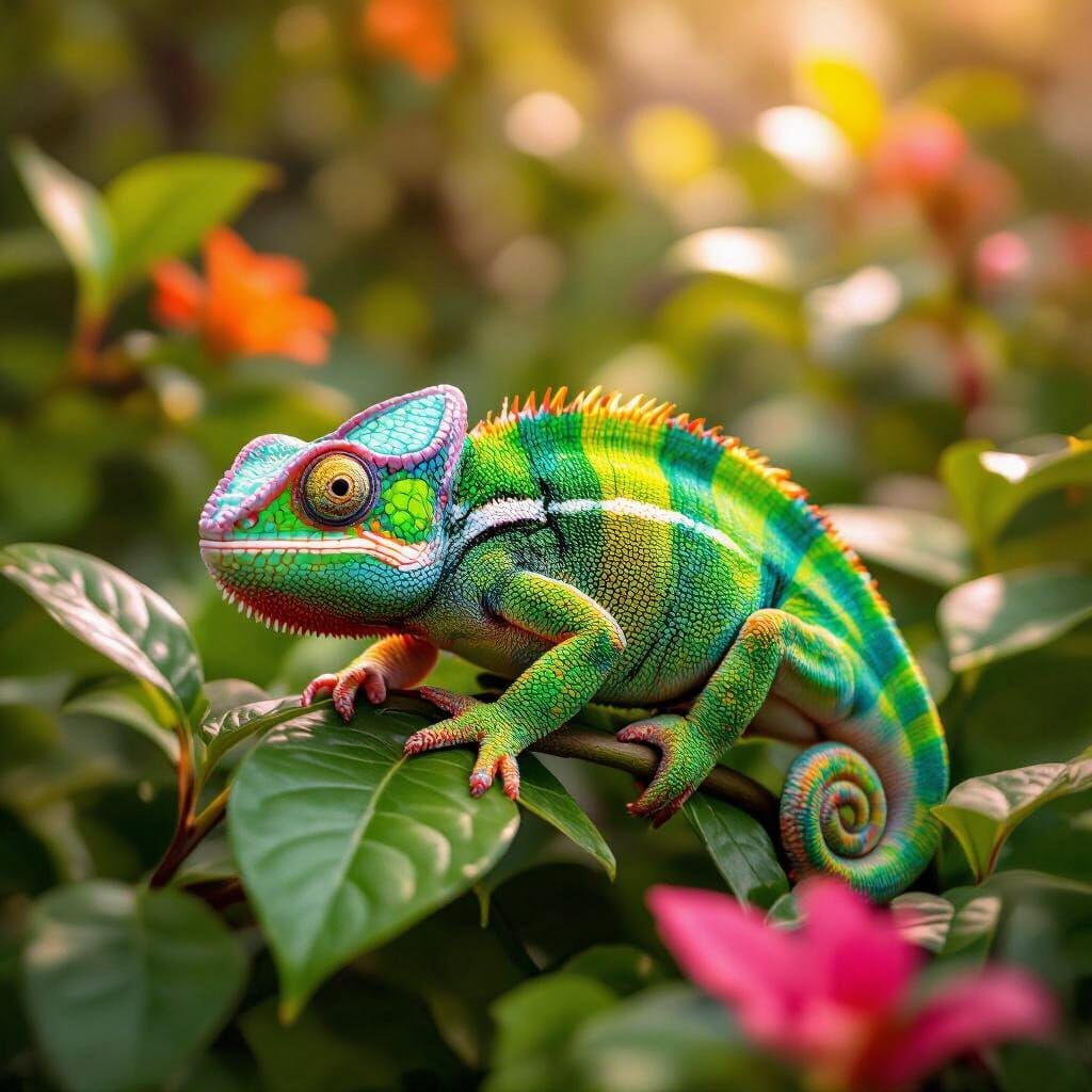 Colorful Chameleon in a Vibrant Garden