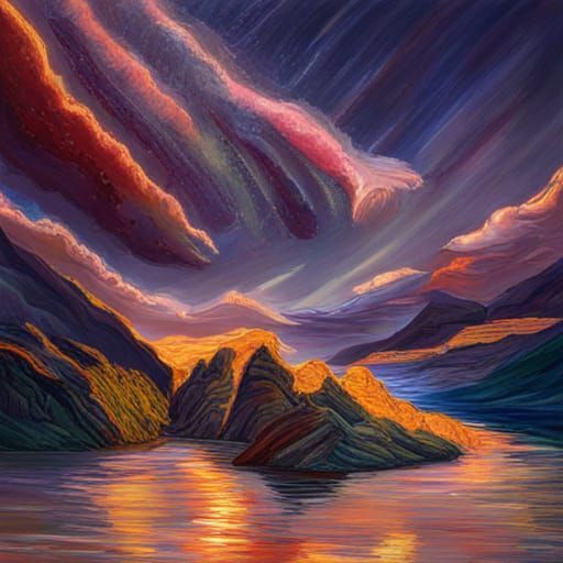 Aurora Borealis Meteor Shower in Post-Impressionistic Style