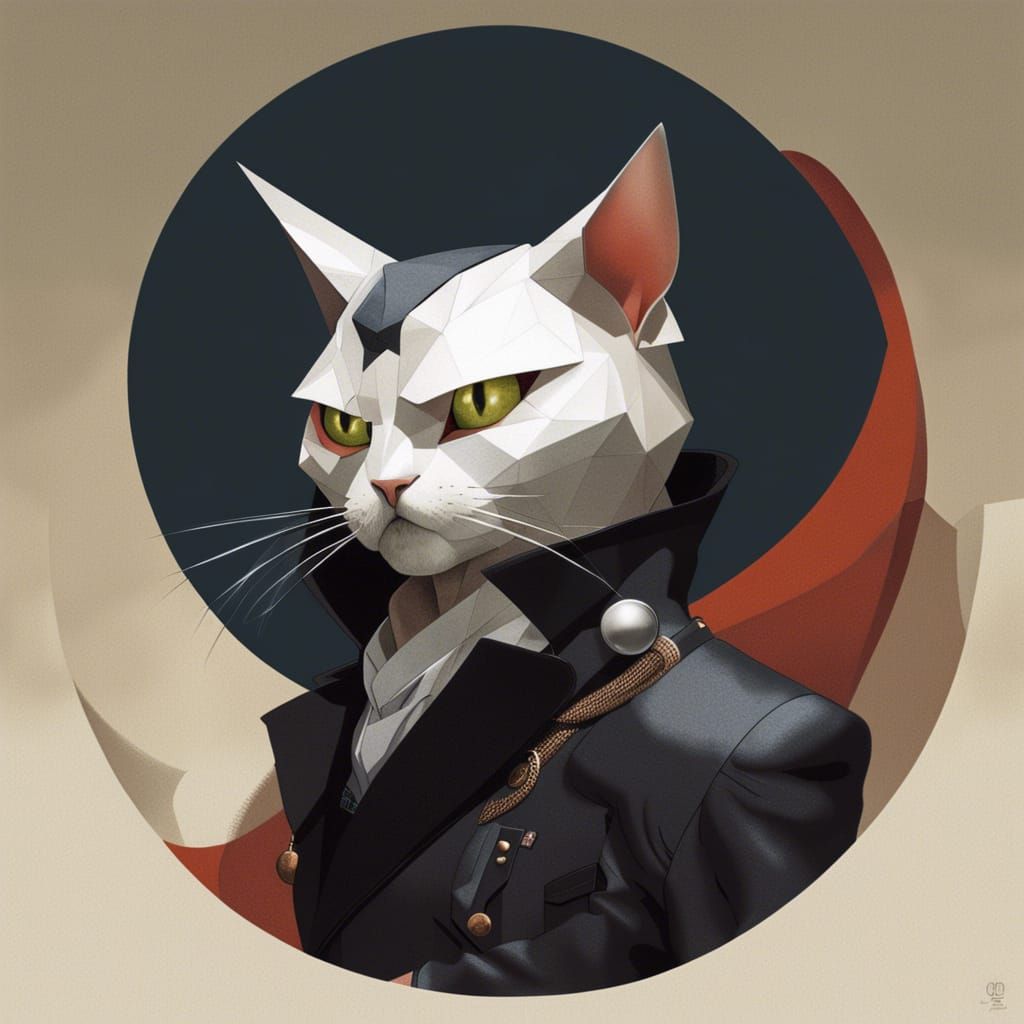 Anthropomorphic Origami Cat Knight Portrait