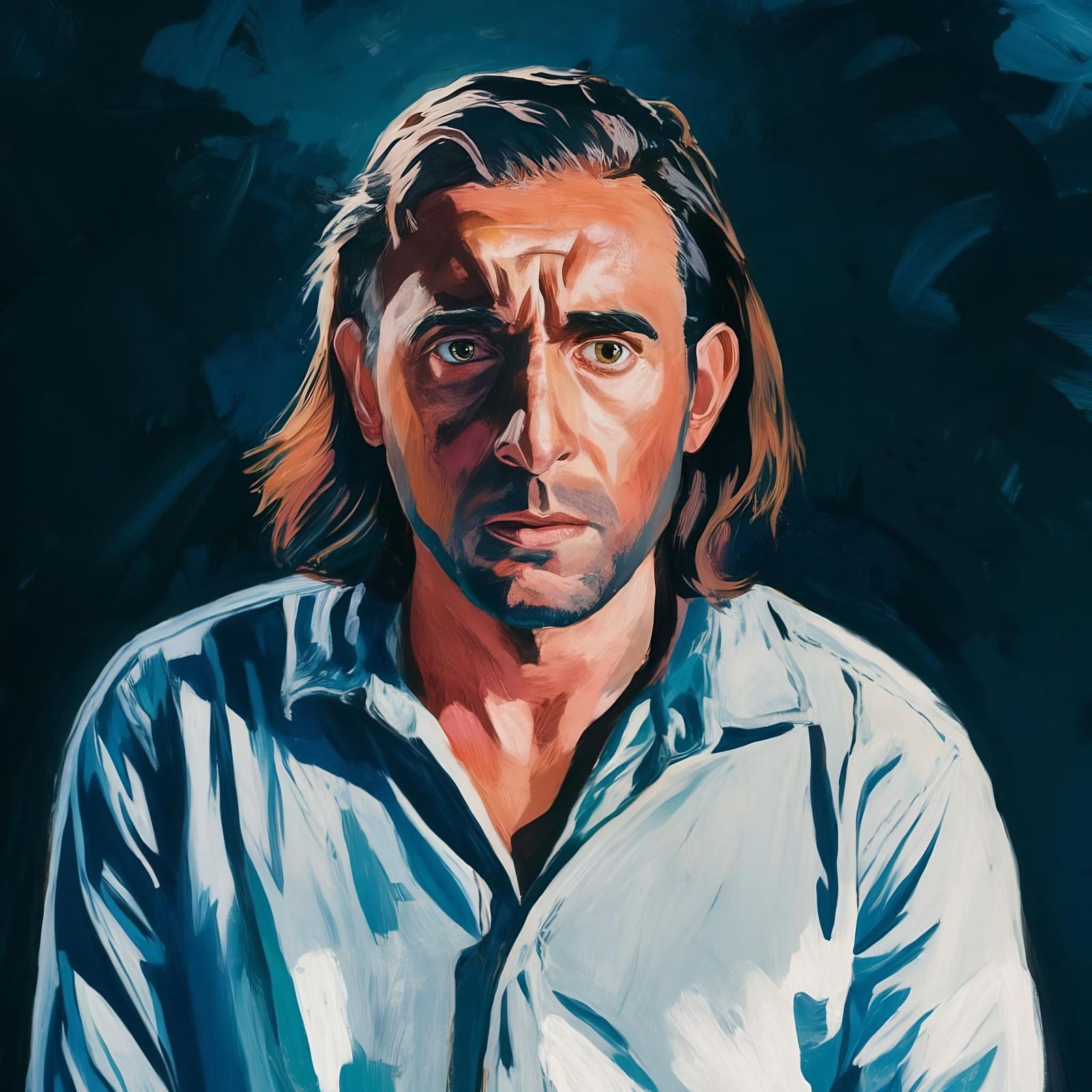 Acrylic Painting of Man Expressing Fear and Loathing