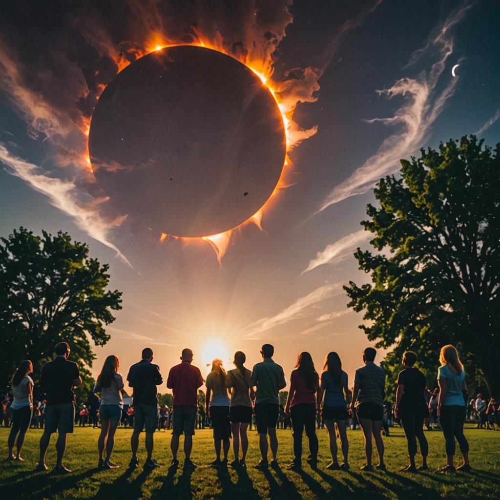 People Gaze at Vivid Solar Eclipse