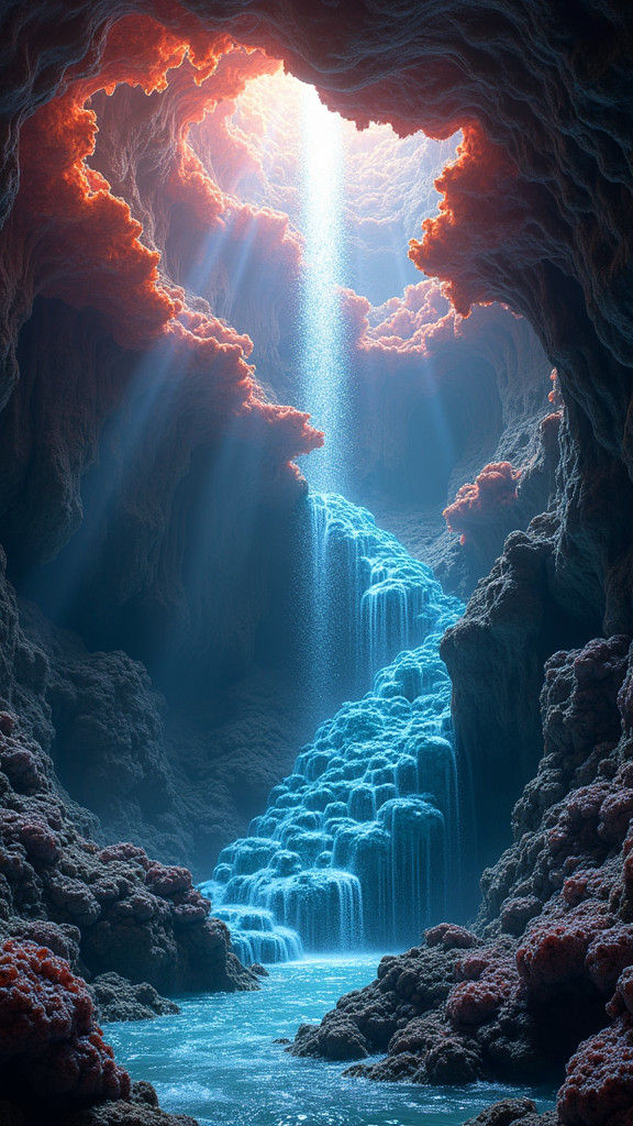 Surreal Underground Waterfall of Molten Glass