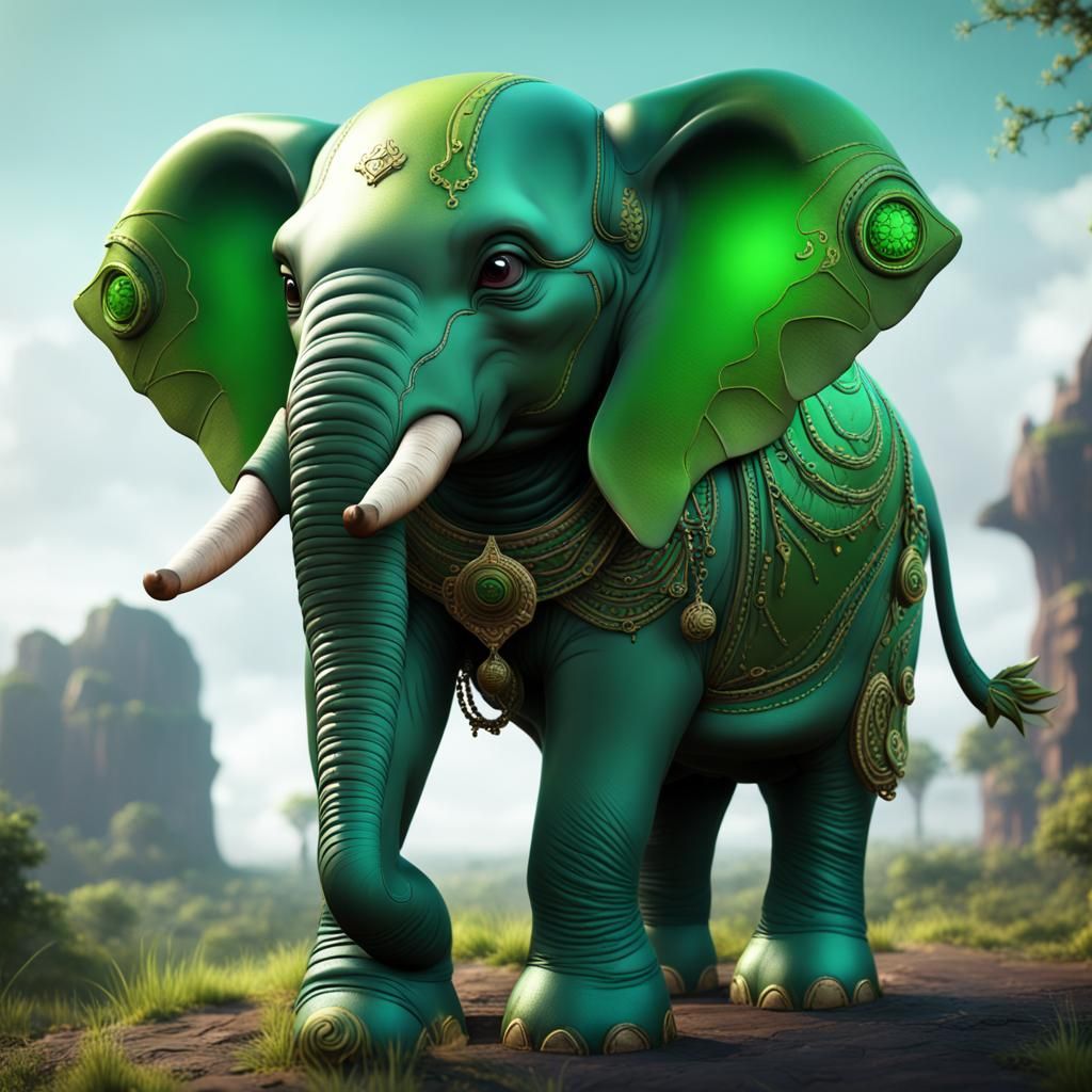 Fantastical Green Baby Elephant Concept Art