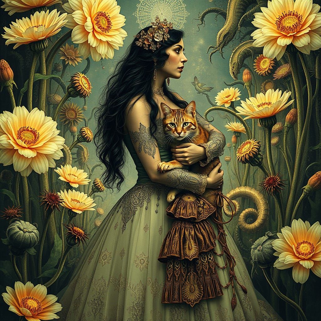 Fantastic Garden Party with Woman and Cat