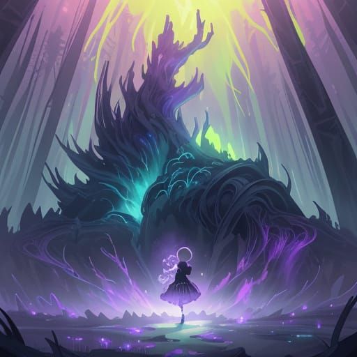 Mystical Forest Under Ethereal Aurora Borealis