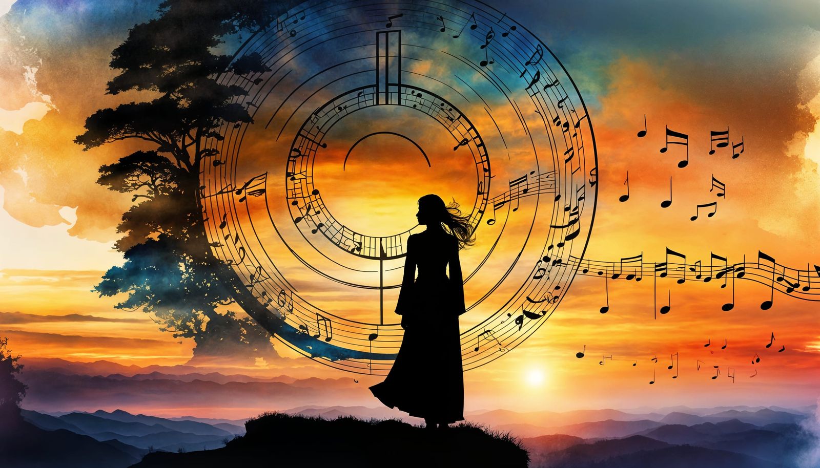 Mystical Gong in Silhouette Fantasy Realm