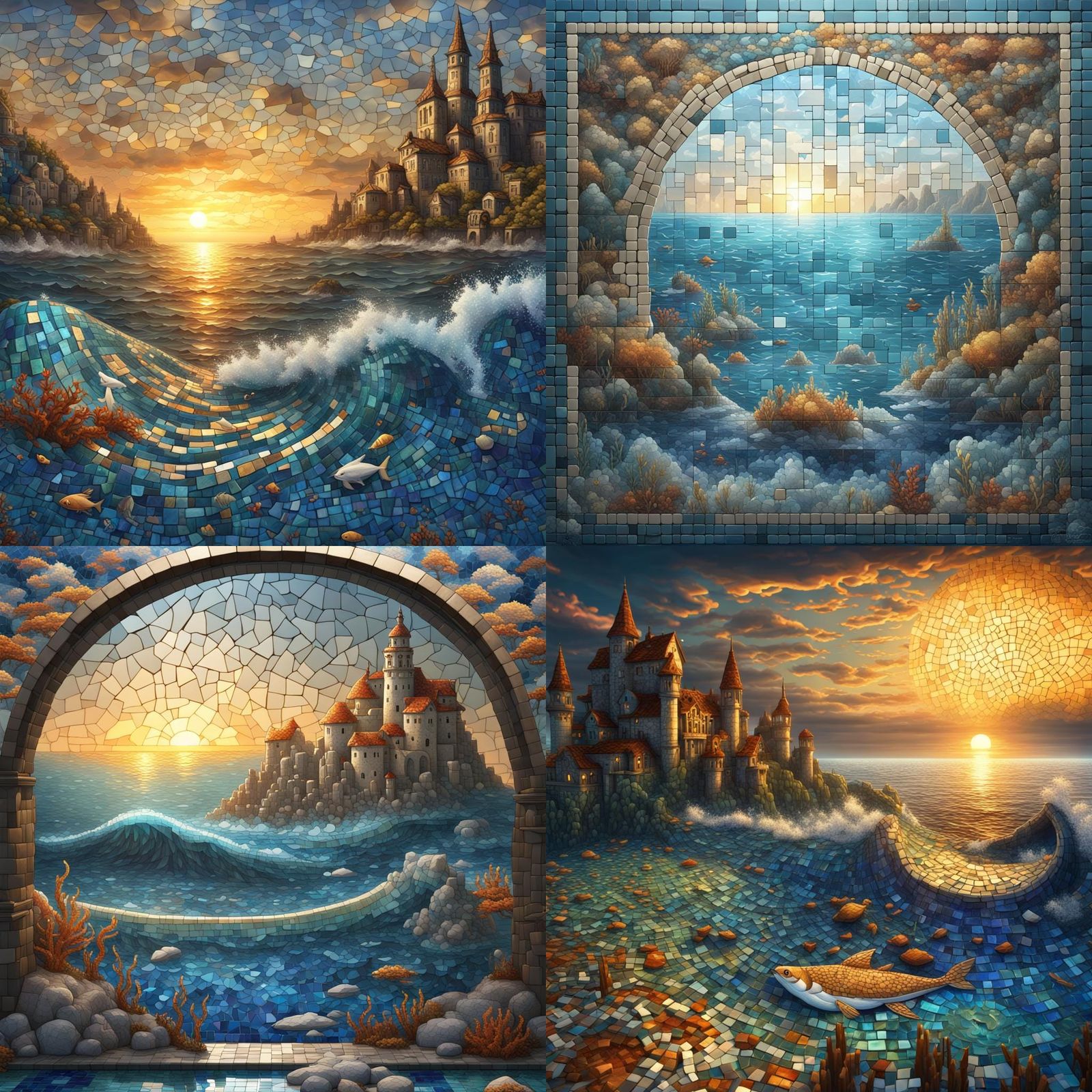 Ocean Scene in Mosaic Tile Effect