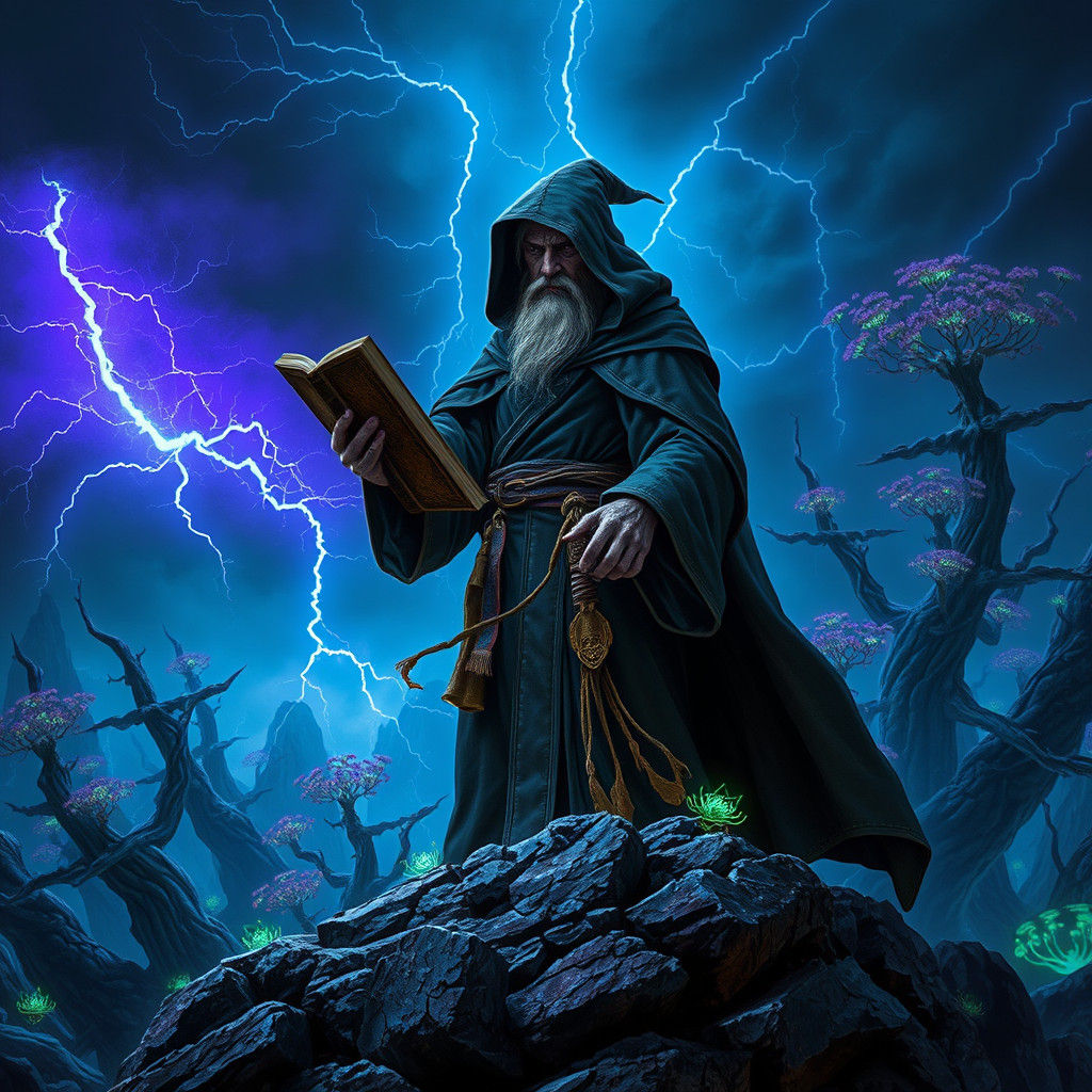 Wizard on Alien Planet in Electric Storm