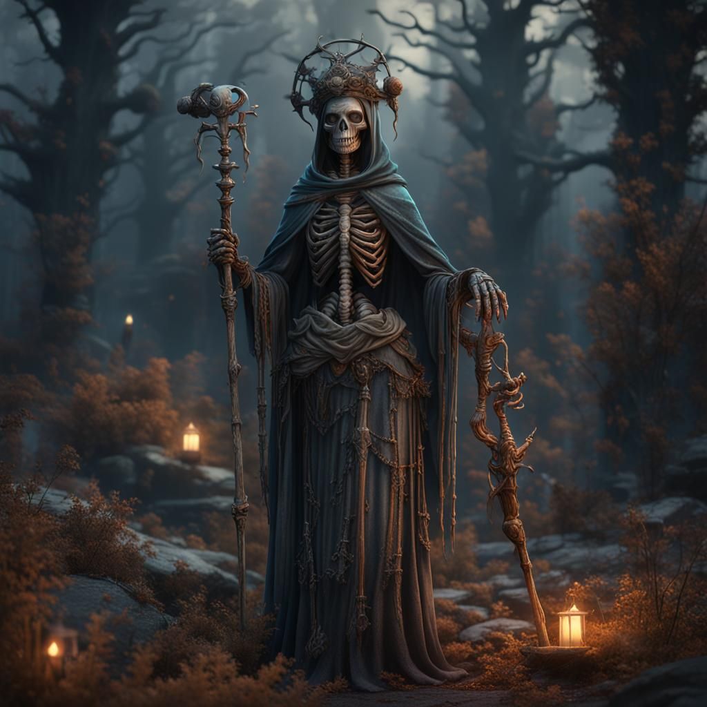 St Brigid as Skeleton Woman in Detailed Matte Painting