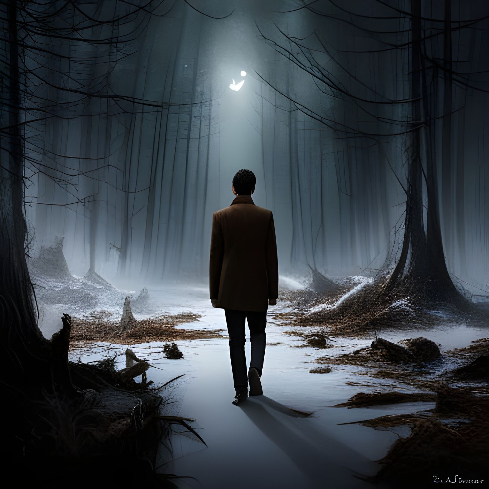 Man Lost in Enchanted Winter Forest