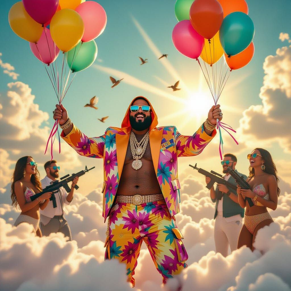 DJ Khaled Ascends to Heaven in Hyperrealistic Style