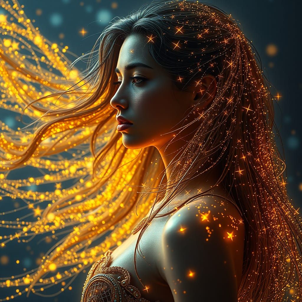 Golden Star Woman: Sparkling Fantasy Concept Art
