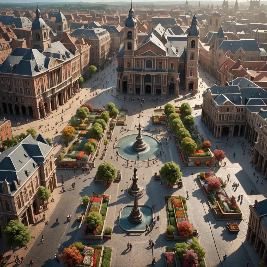 Vibrant Market Square with Coliseum: Digital Matte Painting