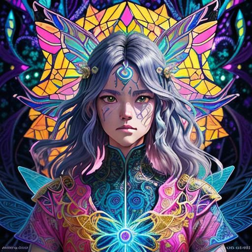 Neon Fairy Warrior Graffiti Art in Synthwave Style