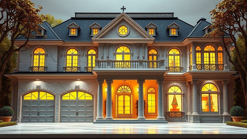 Ethereal Marble Villa in Golden Light
