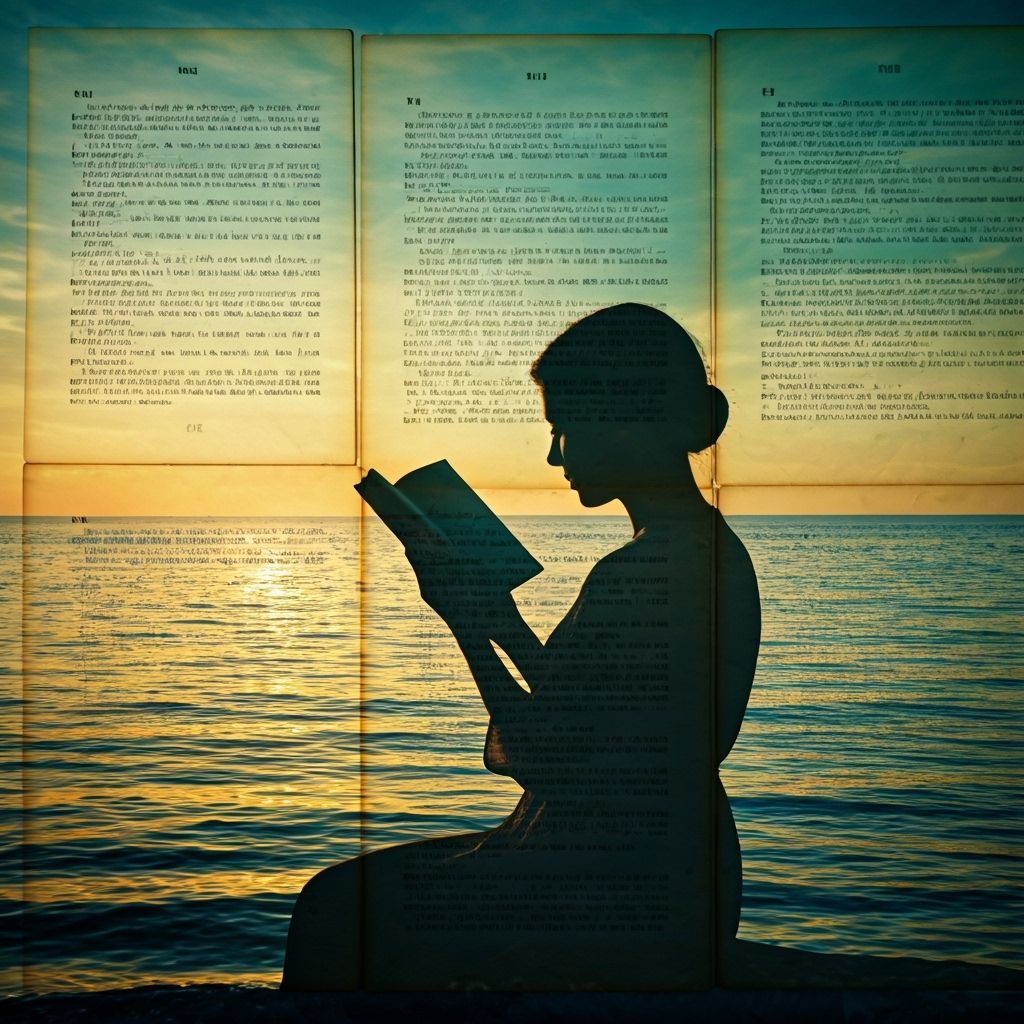 Silhouette Reader with Teal and Gold Hues