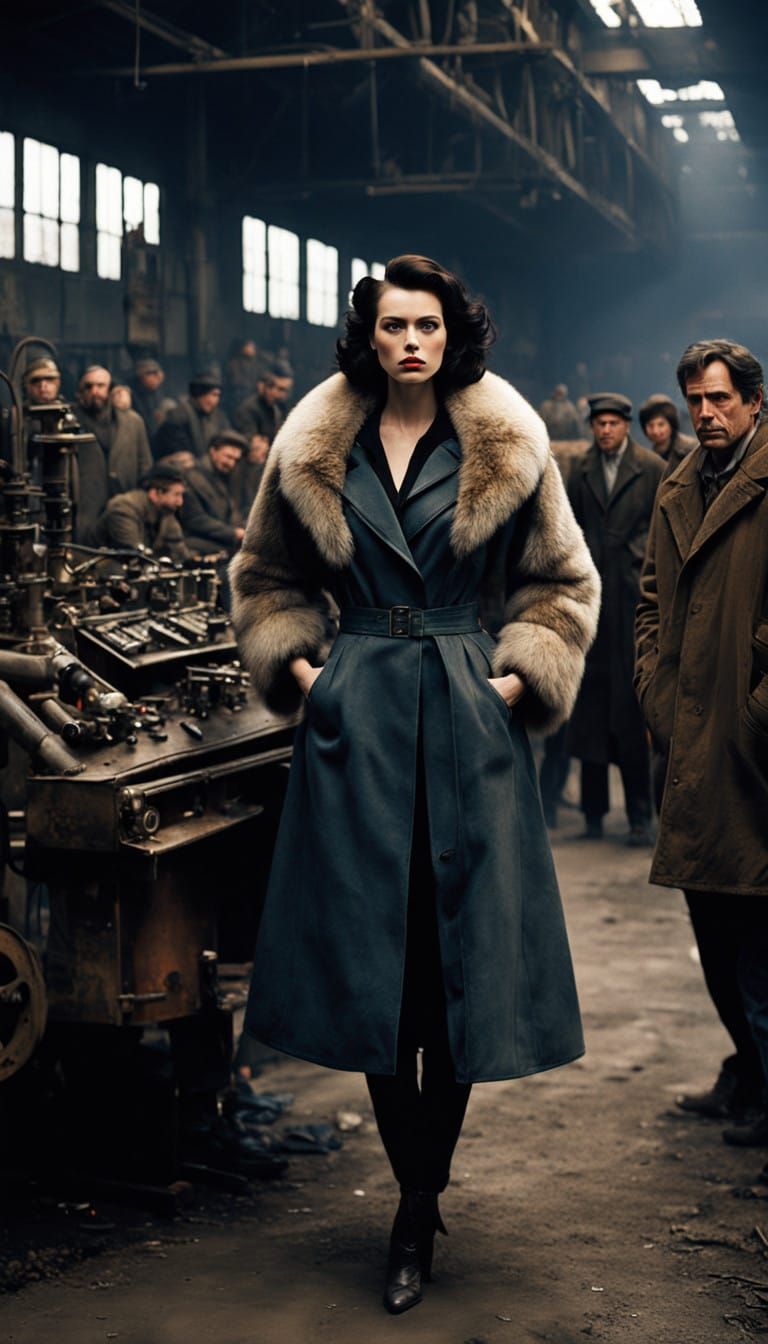 Elegant Woman Surrounded by Soviet Industrial Decay in Cinem...