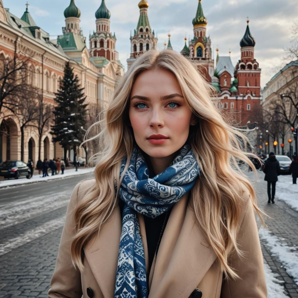 Stunning Blonde in Moscow: A Hyper-Realistic iPhone Portrait
