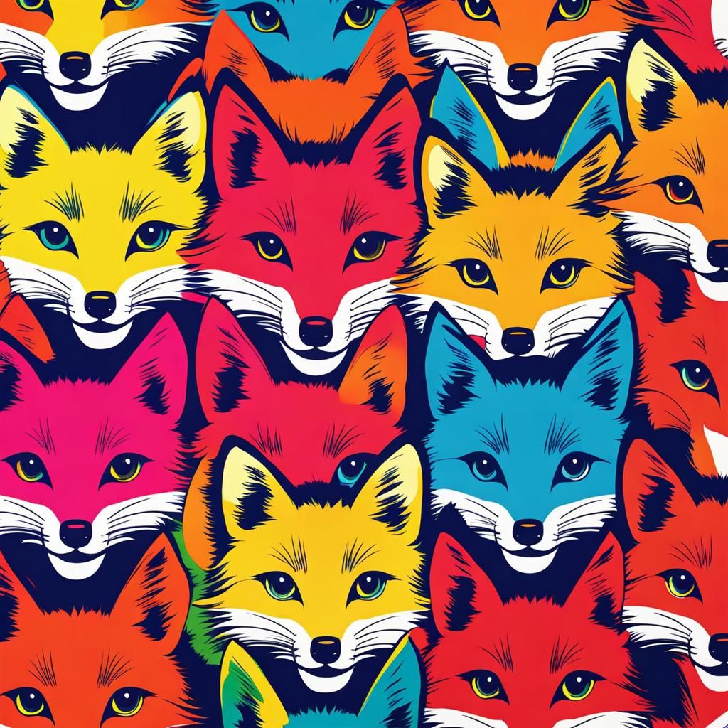 Foxes in Warhol-Style Pop Art Image