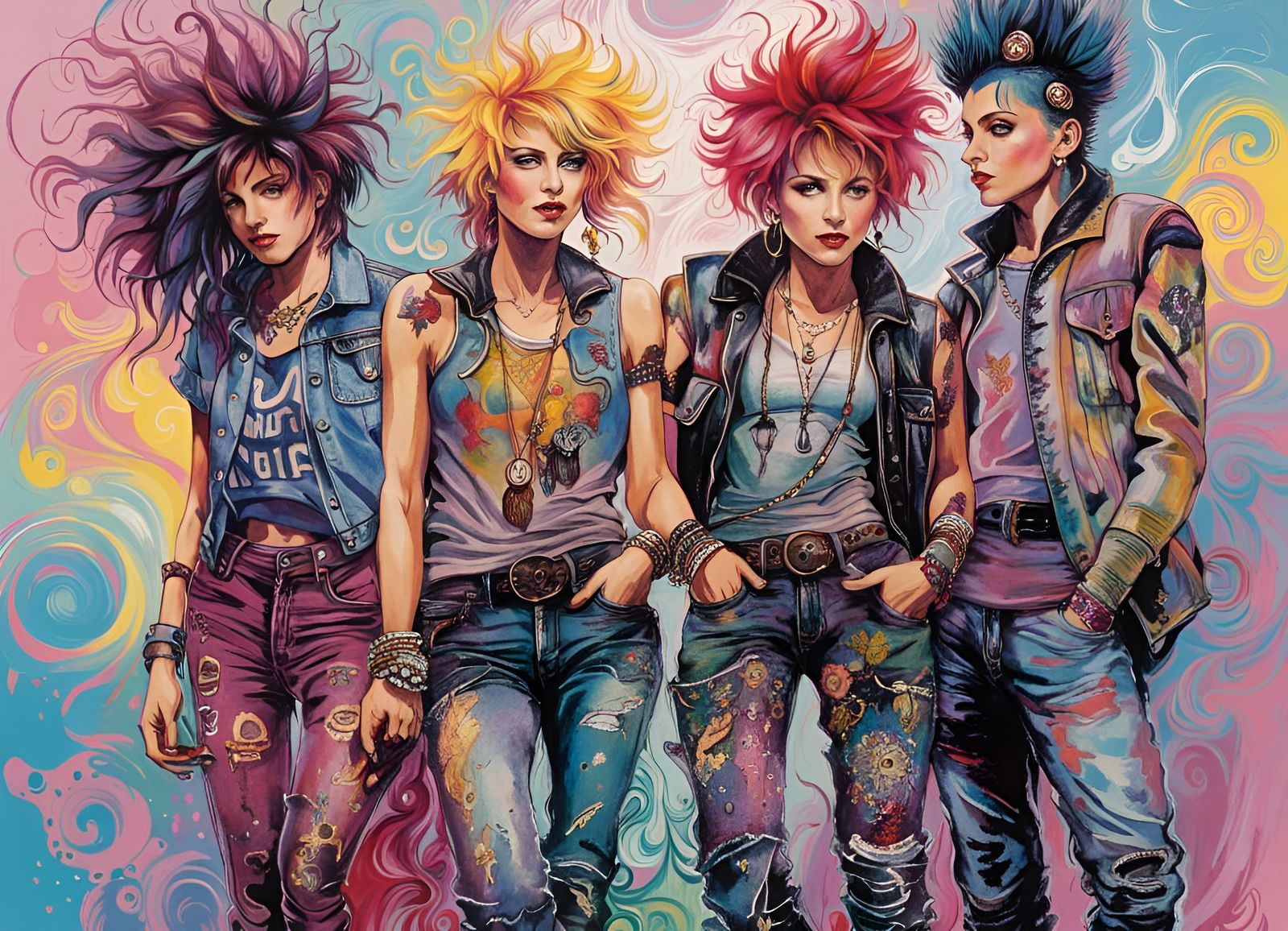 1980s Punk Teenagers in Ethereal Liquid Gouache