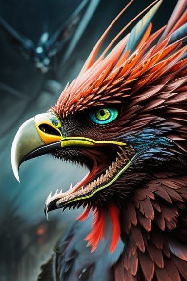 Intricate Tyrant Bird in Vibrant Splash Art Style