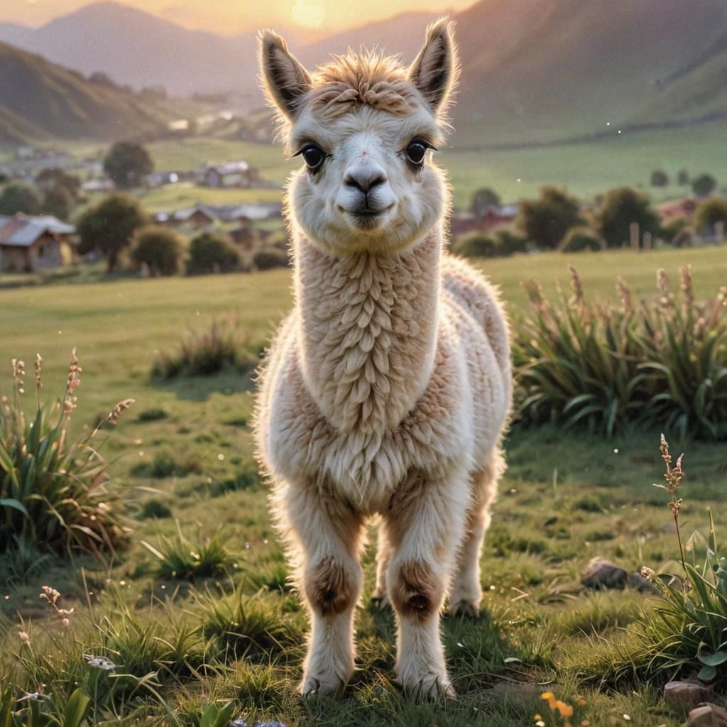 Chibi Llama in Peru: Digital Watercolor Illustration